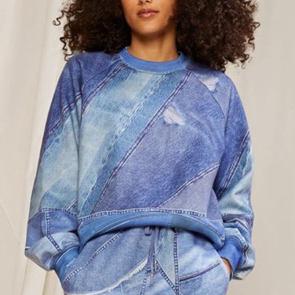 EUC Cynthia Rowley DIXIE DENIM PRINTED SWEATSHIRT - DENIM Sz S